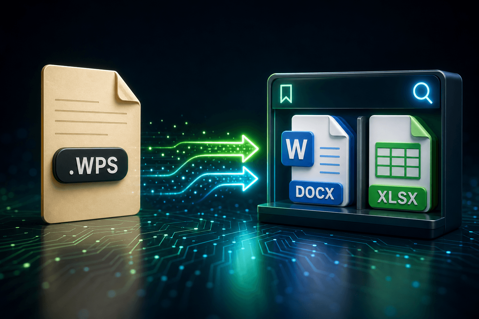 A Microsoft Works .wps document converting into a private local library of DOCX and XLSX files