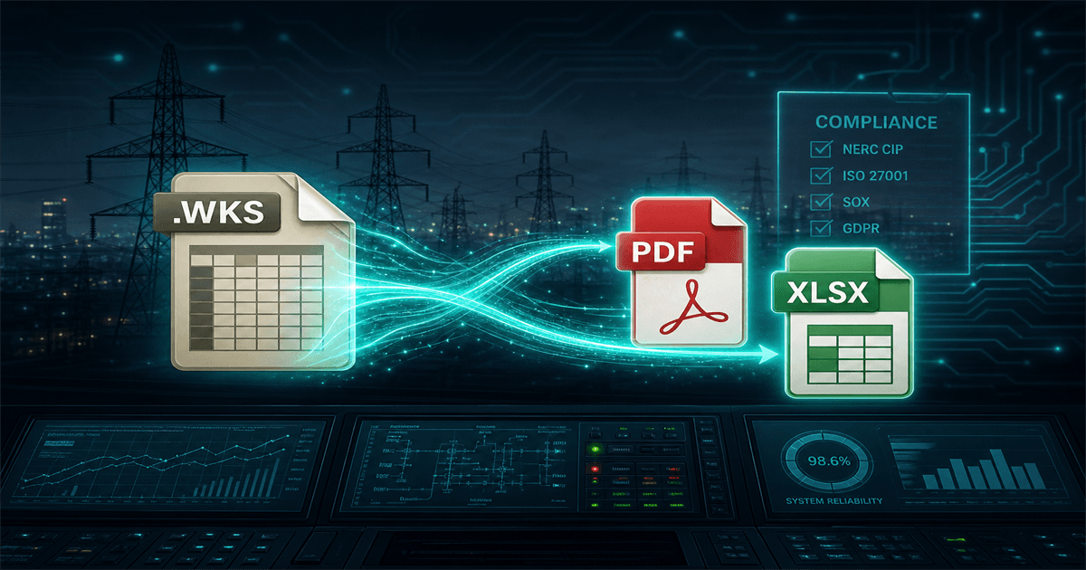 Utility control center preserving legacy Microsoft Works compliance and rate archives