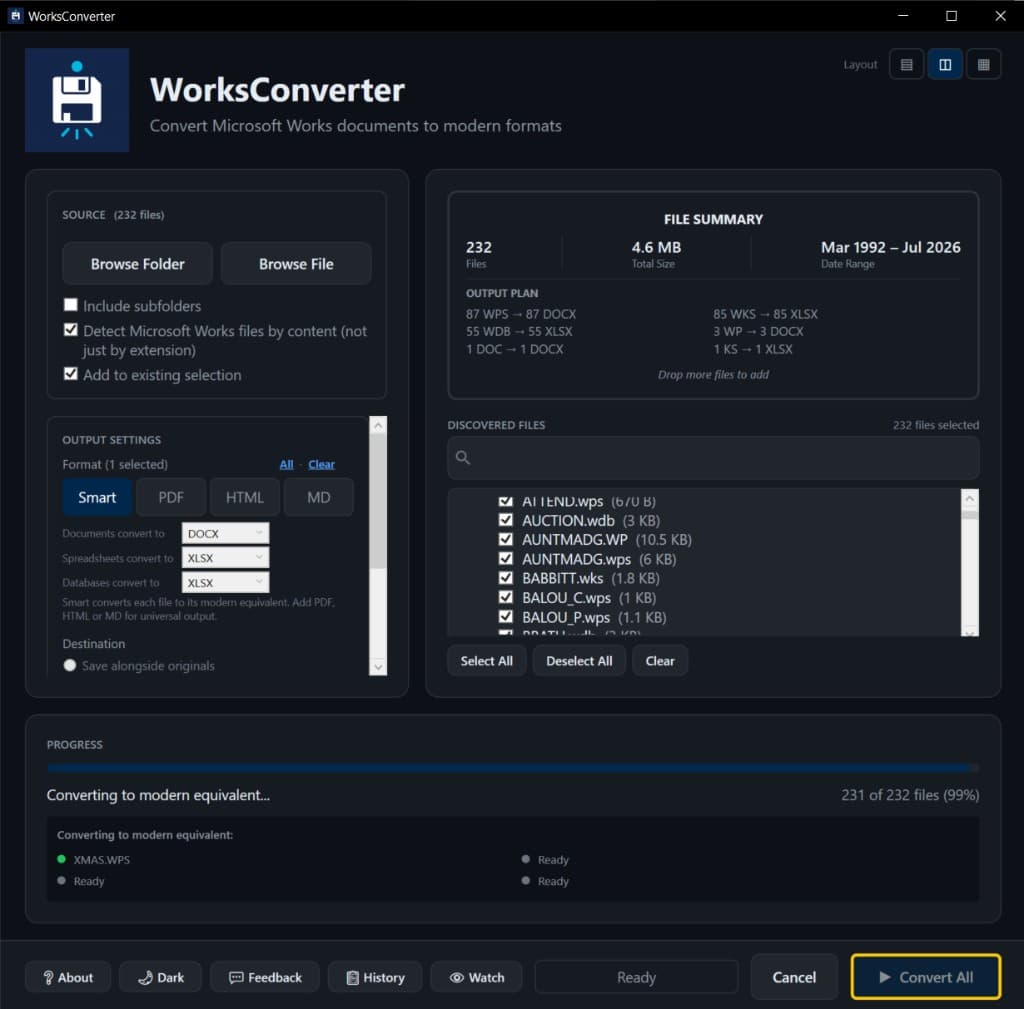 Microsoft Works File Converter application screenshot